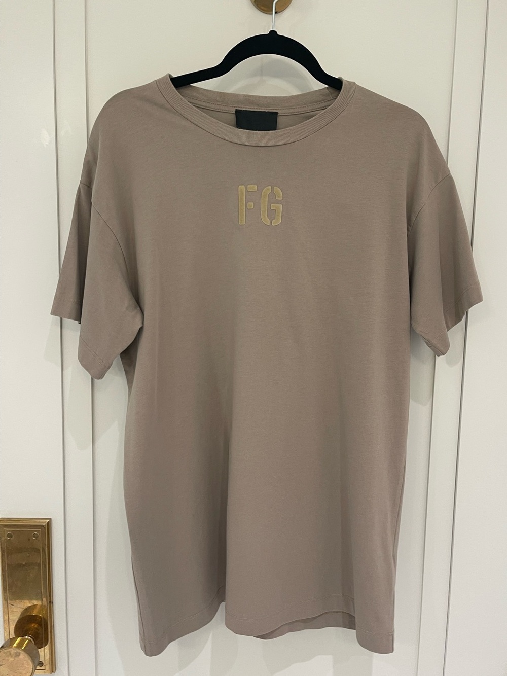 Fear of God Short Sleeve Tee in Taupe with Gold 'FG' Logo